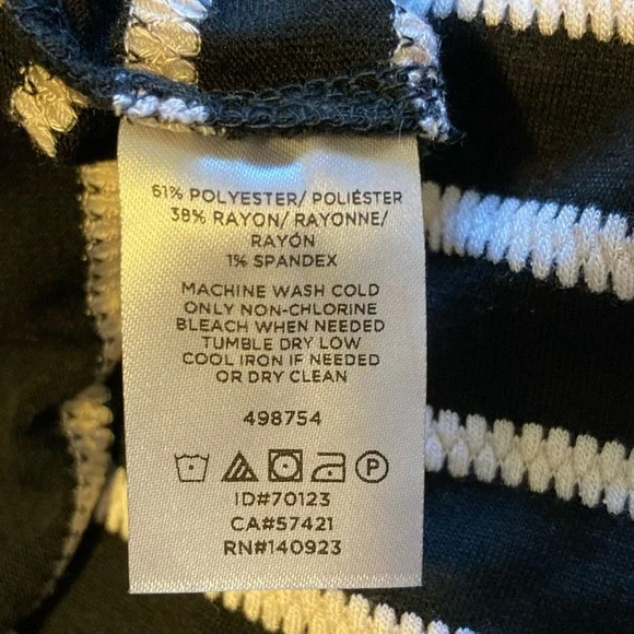 LOFT Black and White Striped Cap Sleeve Tee with Keyhole & Knotted Tie at Back - Picture 4 of 8